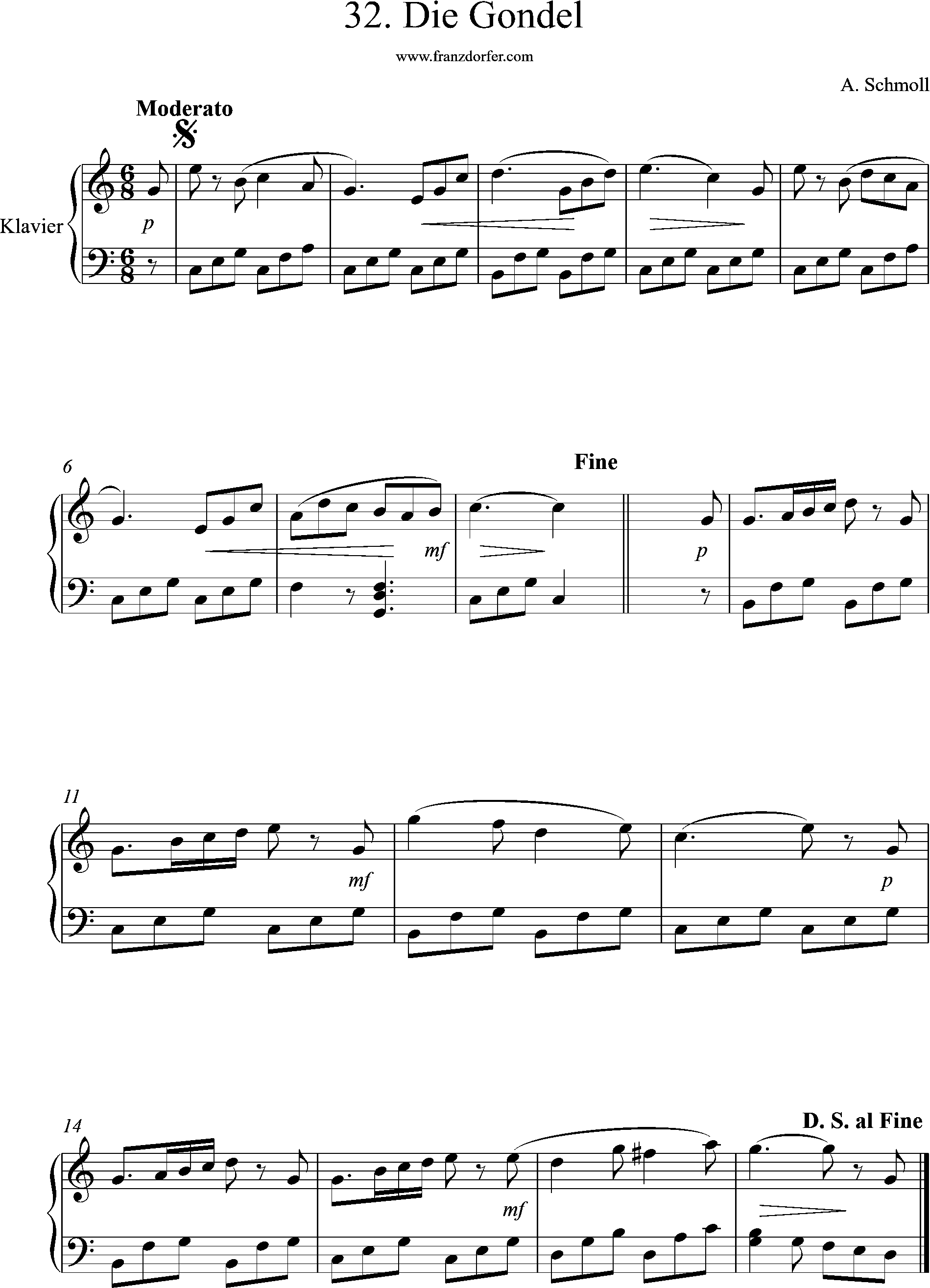 klaviernoten, C-Dur, Die Gondel, Schmoll